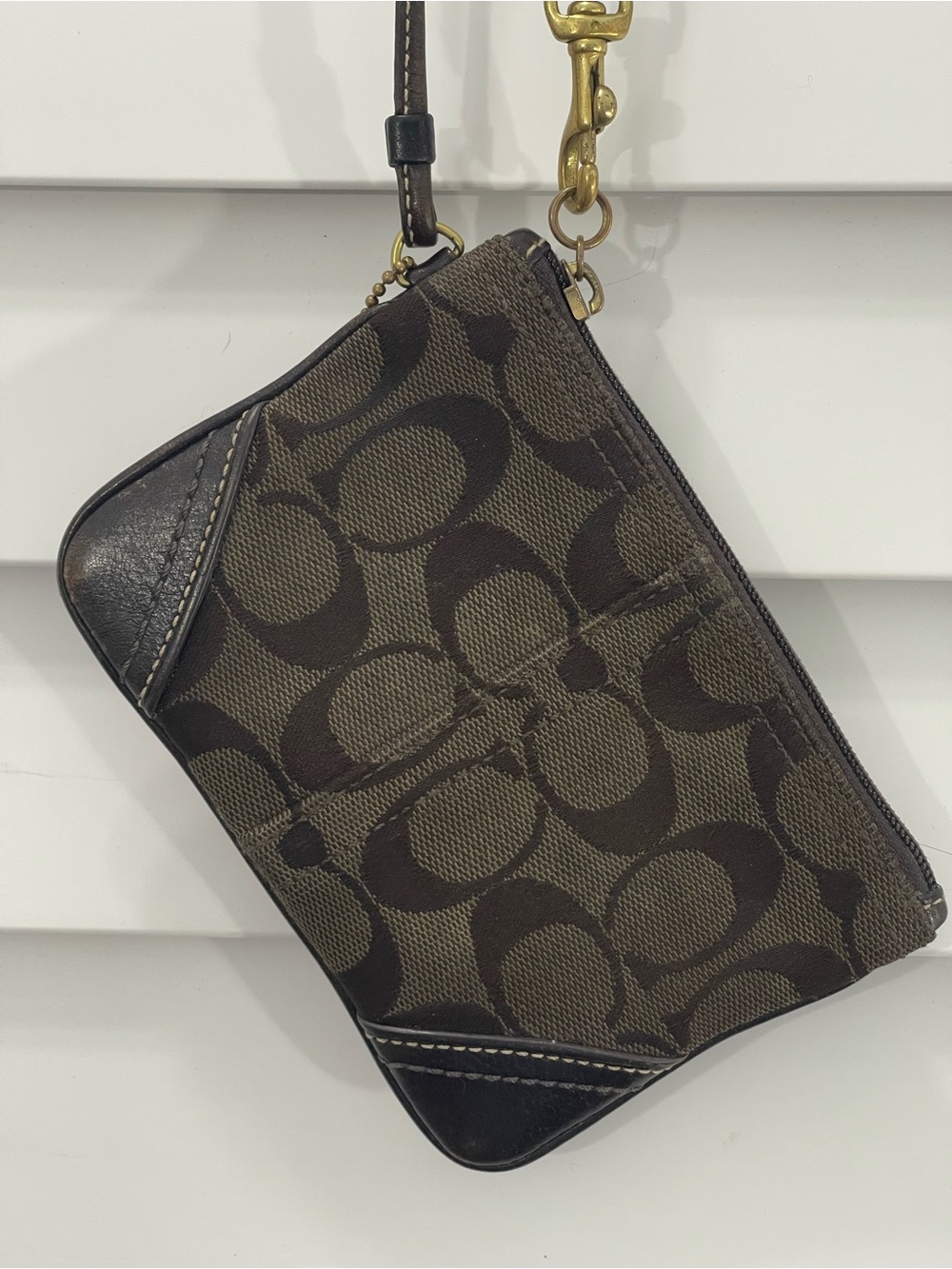 Coach Signature Monogram Wristlet - Dark Brown